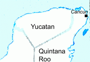 Map of Yucatan Peninsula showing location of Cancun