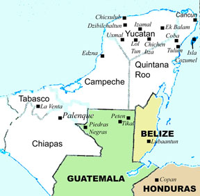Map of the Yucatan Peninsula