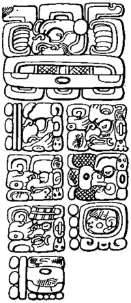 Long count calendar date corresponding to the mythical Mayan creation date of August 11, 3114 BC. This image is in the public domain, because its copyright has expired.