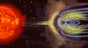 Artist's rendition of Earth's magnetosphere. NASA photo in the public domain.